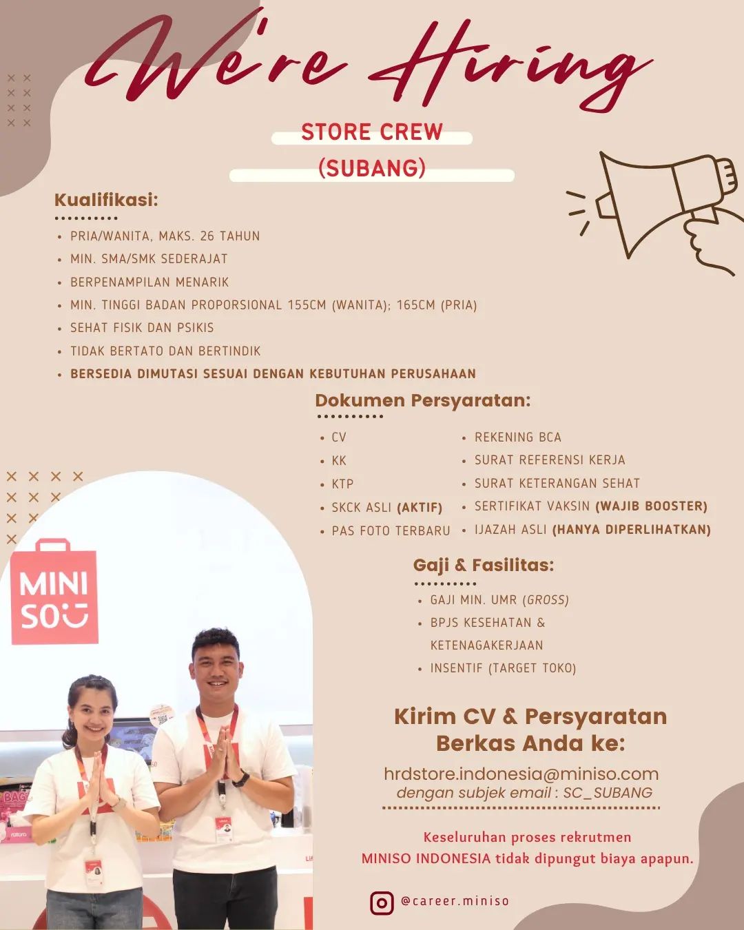 Lowongan Kerja Miniso Subang